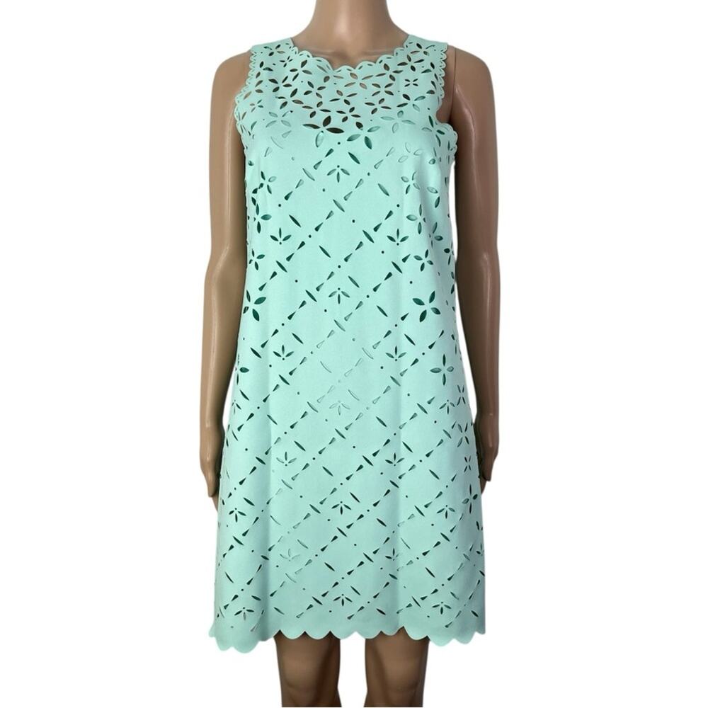 J. Crew Floral Laser Cut Sleeveless Seafoam Green Spring Summer Mini Shift Dress
